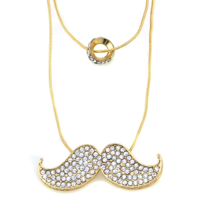 Clearance Women Girl’s Rhinestone Mustache Luxury Charm and Ring Necklace