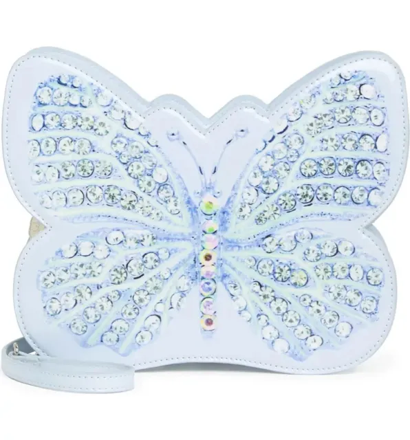 Betsey Johnson Kitsch Butterfly Medium Crossbody Bag Baby Blue Crystals