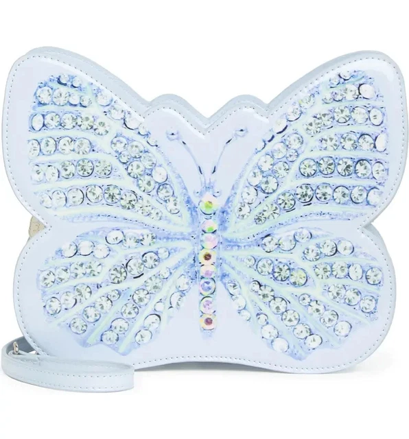 Betsey Johnson Kitsch Butterfly Medium Crossbody Bag Baby Blue Crystals