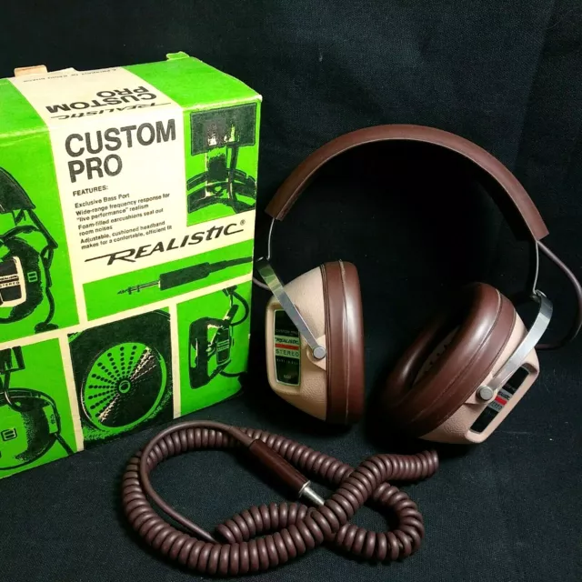 Vtg KOSS Realistic Custom Pro Stereo Headphones Bass Port Tan Brown 33-1002 Work