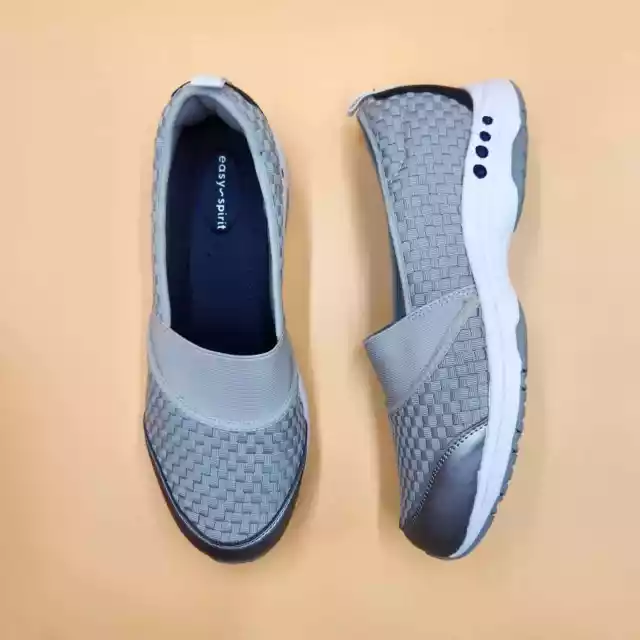 EASY SPIRIT WOMEN Grey Breathable Twist Walking Slip-On Sneakers Size ...