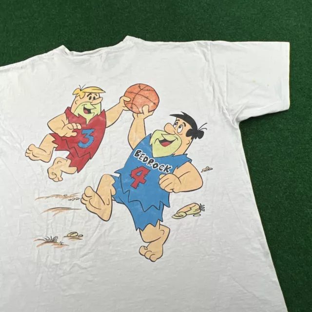 Vintage Flintstones Shirt Mens L White Fred Barney Basketball 1993 Hanna Barbera 2
