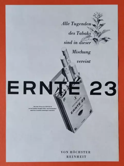B96. Reemtsma ERNTE 23 Zigaretten Werbeanzeige Werbung Reklame 1960