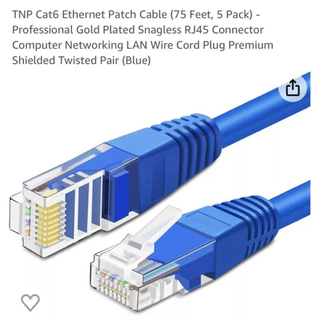 TNP CAT6 Ethernet Network Patch Cable Rj45 Blue Lot Of Five 75 Ft Cables 2