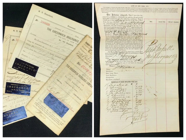 1880's New York NY Fire Insurance Policy Rental Agreement Documents Lot
