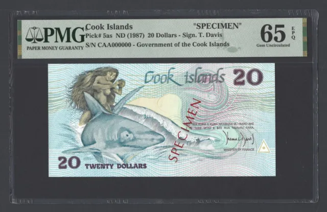 Cook Islands 20 Dollars  ND(1987) P5as Specimen Uncirculated Grade 65