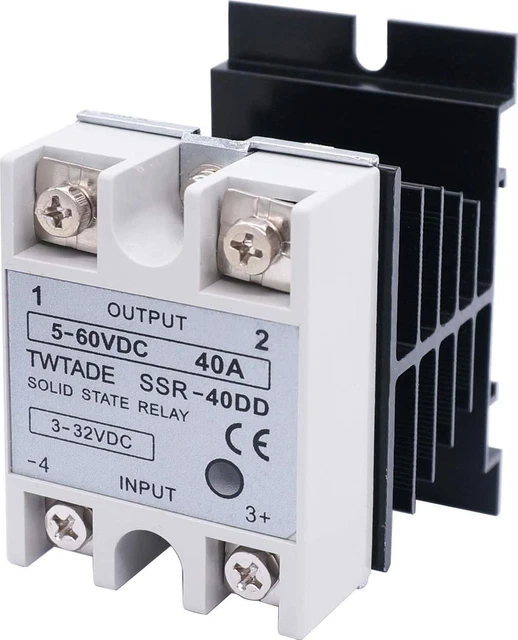 TWTADE SSR-40 DD 40A DC 3-32V to DC 5-60V SSR Solid State Relay + Heat Sink