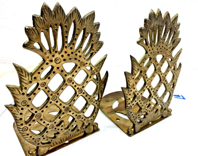 Vintage Brass Pineapple 6" Bookends Foldable Mid Century Modern Eclectic Decor