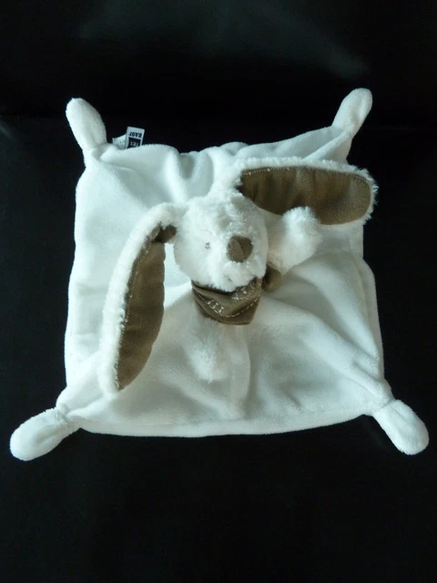 U7 - Doudou Plat Tex Baby Lapin Blanc Foulard Oreilles Marron Taupe Neuf*