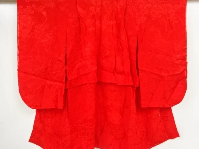 00875# Japanese Kimono / Hitoe Kimono For Girls / Woven Crane & Flower