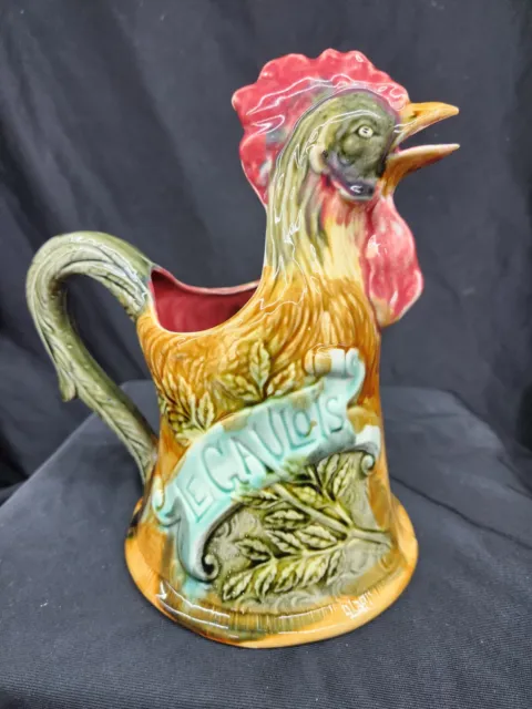 Majolica Rooster Pitcher - Frie Onnaing - 658 - France - Excellent Condition