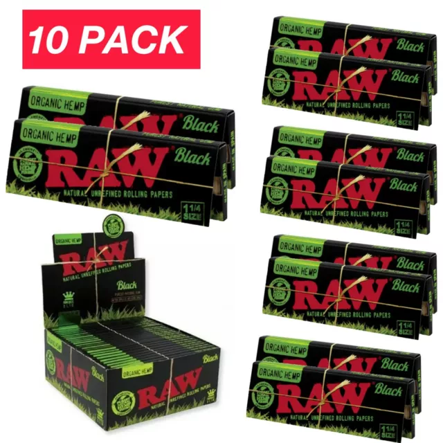New 10 PACKS RAW BLACK ORGANIC HEMP Rolling Papers  1 1/4 Size 50 leaves each
