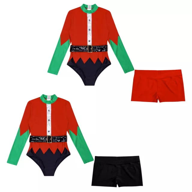 Girls Bodysuit Ice Skating Leotard Performance Christmas Xmas Santa Claus Eve