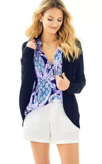 NEW Lilly Pulitzer Amalie True Navy Blue Knit Open Cardigan Size XL