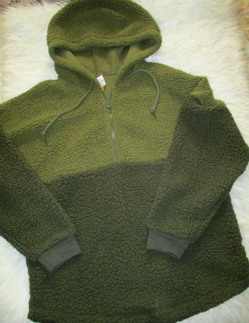 Victoria's Secret PINK Varsity Sherpa Half Zip Pullover Hoodie Green Oversized L