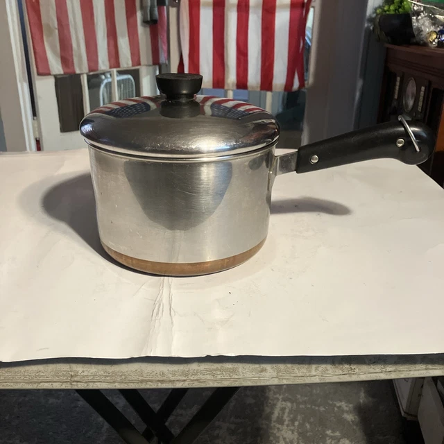 Vintage Rever Ware 3 Quart Pot With Lid Stainless With Copper Clad Bottom