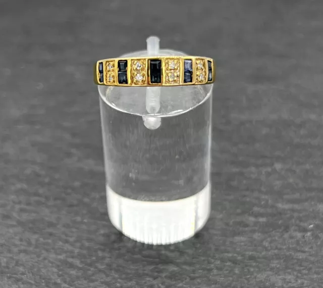 585 14 Carat Bague or Avec Saphirs Et Diamants, Env. 0,08 Carats, Gr. 56, Haut