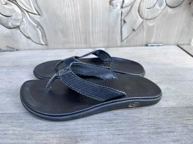 Chaco  Womens Flip Flop Sandals Black Raven Leather Slip On Thongs Size 8