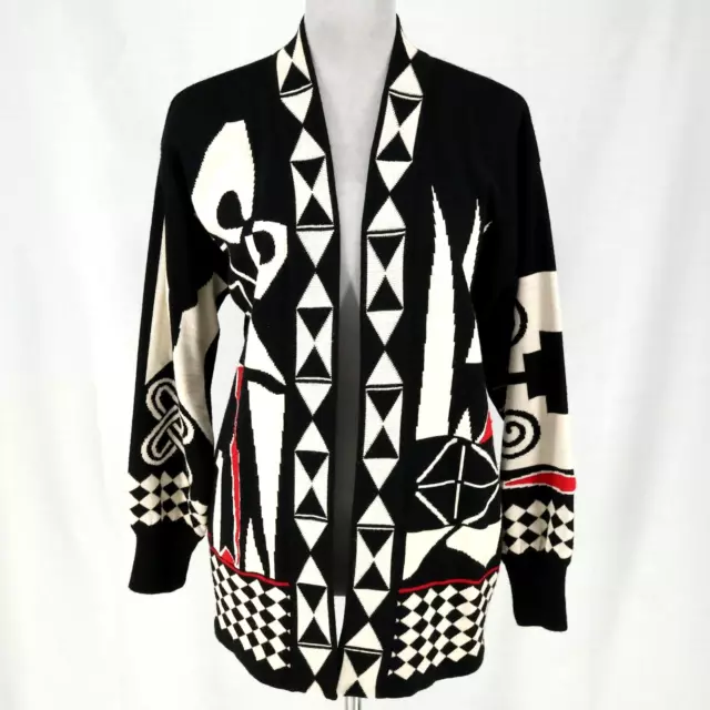 Laurel by Escada Wool Sweater Sz 36 EU 8 US Womens Black Ivory Cardigan Vintage