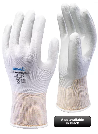 SHOWA 370 Premium Assembly Precision Close Fit Grip Gloves Nitrile Palm WHITE