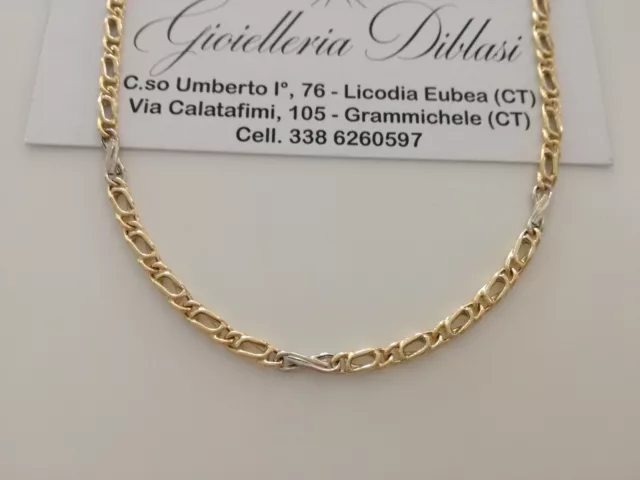 COLLANA ORO 18 Kt 750% COLLIER CATENA Uomo Donna Unisex Giallo E Bianco Bicolore