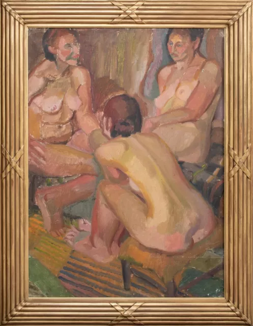 Large Early 20th Century Three Female Nudes Portrait by Harry Barr (1896-1987)