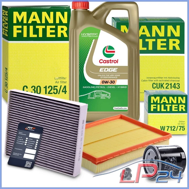 Ölfilter Luftfilter Innenraumfilter MANN INSPEKTIONSPAKET 5L CASTROL 5W-30 ÖL Passend Für VW TOURAN 1T AUDI Innenraum Luftfilter Ölfilter