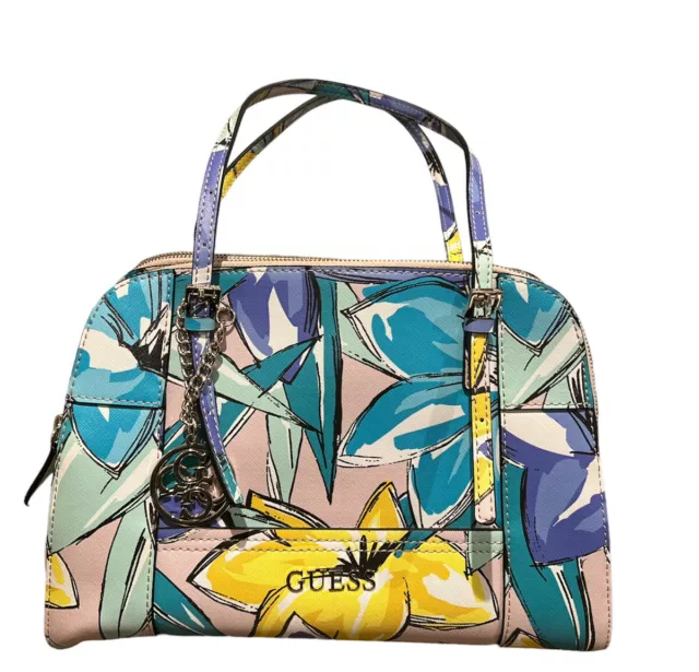 GUESS Women's Huntley Cali Satchel Periwinkle Multi Floral Colorful Handbag New