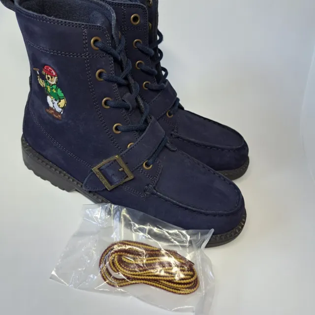 Polo Ralph Lauren Bear Ranger Navy Blue Leather Boots Boy's Size 12