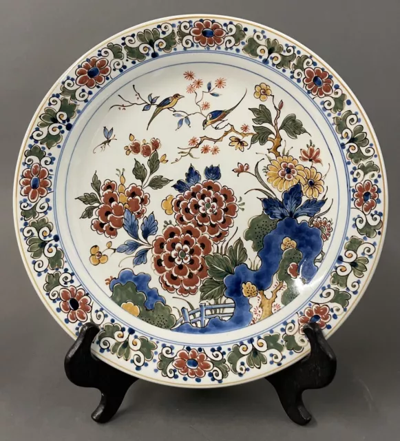Royal Delft Blue Polychrome De Porceleyne Fles Floral Bird ￼Plate 9.75” ￼