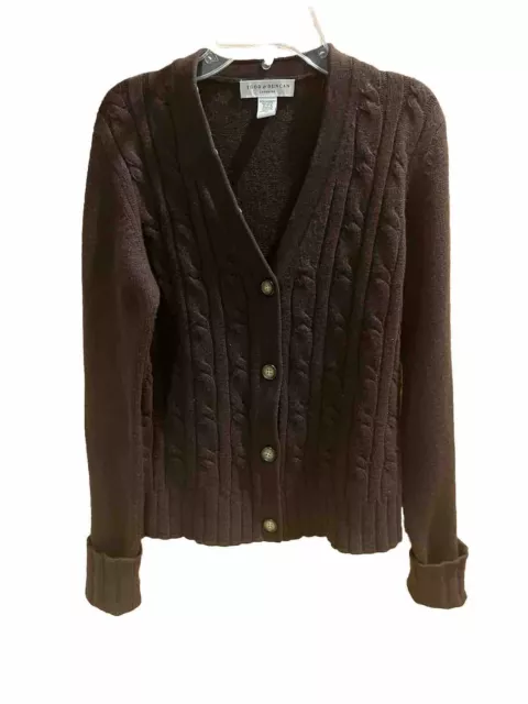 Todd Duncan 100% Scottish Cashmere Cardigan Sweater Chocolate Brown Cable Size M