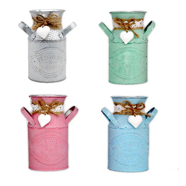 Vintage Shabby Chic Flower Vase Tin Pitcher Jug Metal Wedding Home Decoration A