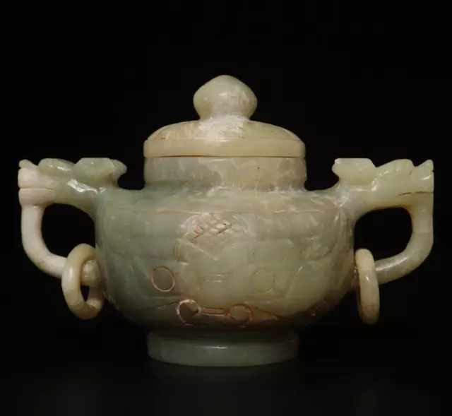 Old Antique Chinese Jade Lid Pot w/ dragon