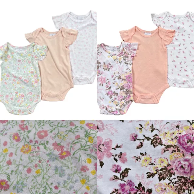 Laura Ashley Bodysuits Baby Girls Rompers Floral Vests 3 PACK Multipack Pretty