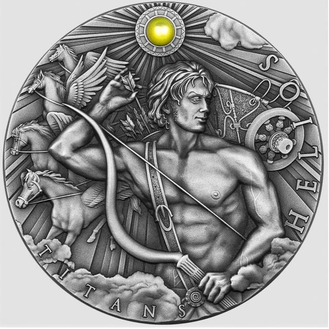 Niue 2023 $2 Helios -Titans Antique Finish 2 Oz silber Münze
