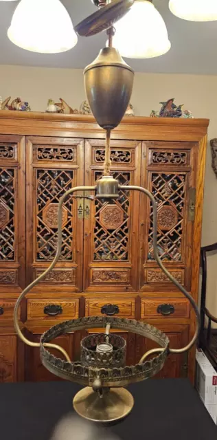 Vintage 1950's Hanging Electric Ceiling Oil Lamp / Light Frame Part ONLY Gold