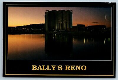 Night View Ballys Hotel Casino Resort Reno Nevada Continental 4X6 Postcard 1986