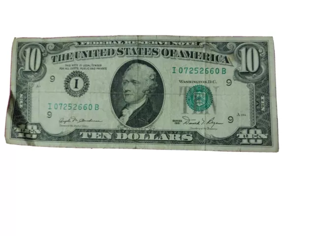 1981 $10 Ten Dollar Bill Federal Reserve Note Vintage Currency US