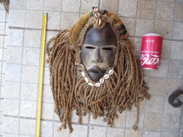 Vintage Tribal African Nicety Old Hand Carved Mask Hardness Wood Drawstring Hair 2