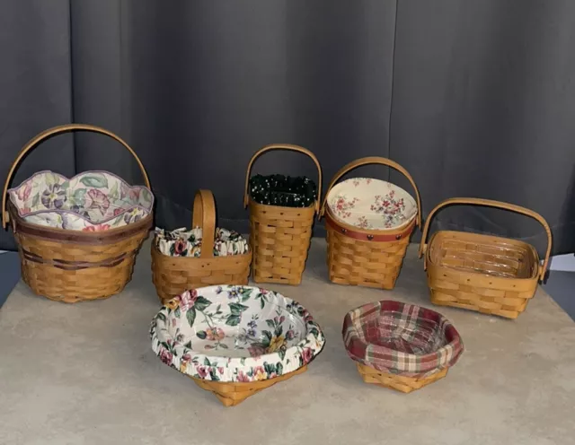 Lot Of 7 Longaberger Baskets W/Liners and/or Protectors Excellent Condition