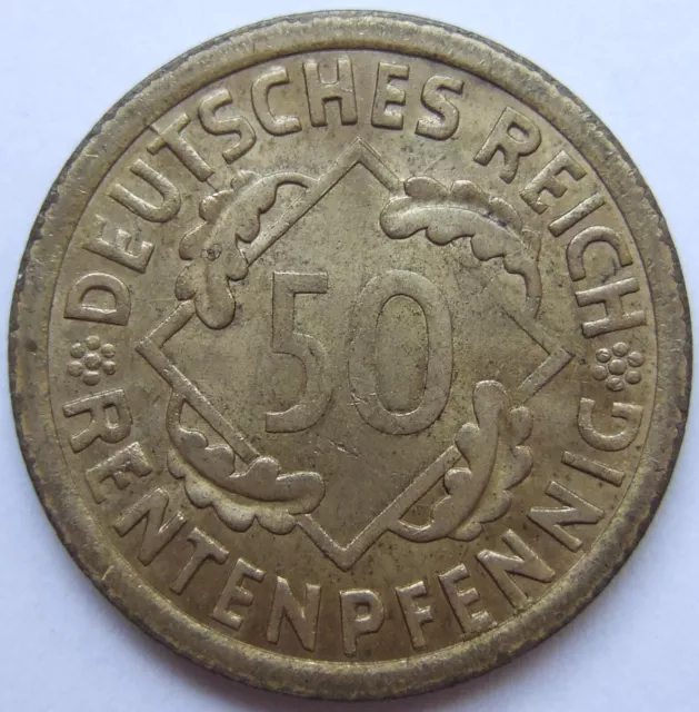 Münze Deutsches Reich Weimarer Republik 50 Rentenpfennig 1923 A in Vorzüglich