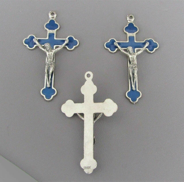 3 pc BLUE & Silver Rosary Crucifixes Crosses ITALY Rosaries parts C123B