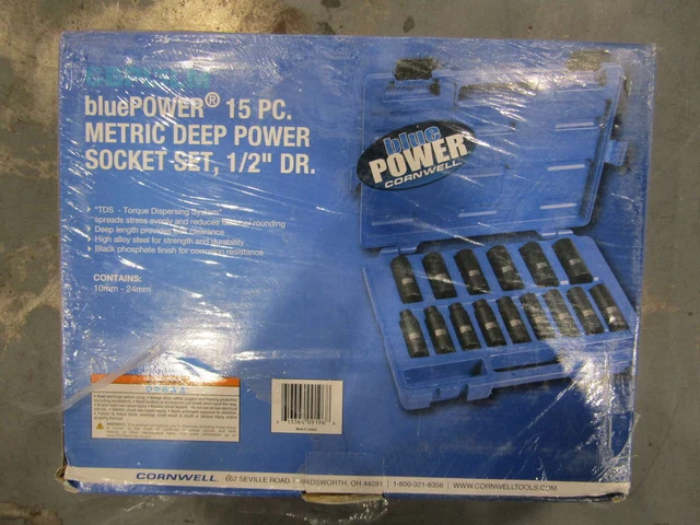 Cornwell Blue Power 1/2" Drive 15 PC Metric Deep Impact Socket Set Part# CBP13LM