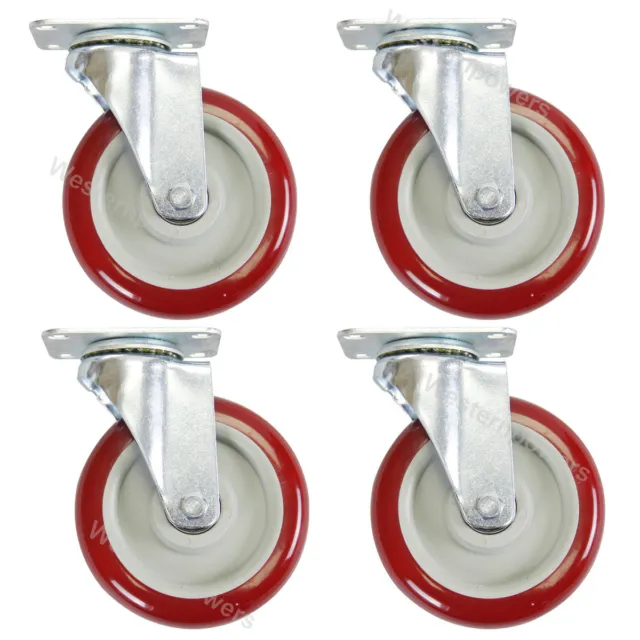 4 Pack 5 Inch Caster Wheels Swivel Plate Polyurethane Wheels Heavy Duty Wheels