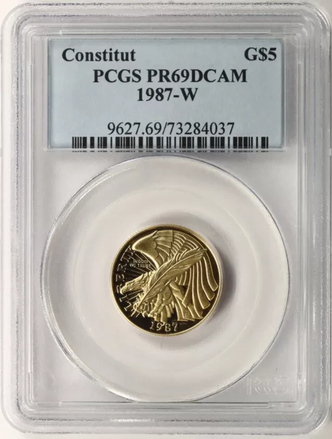 1987-W Constitution Gold $5 PCGS PR69DCAM