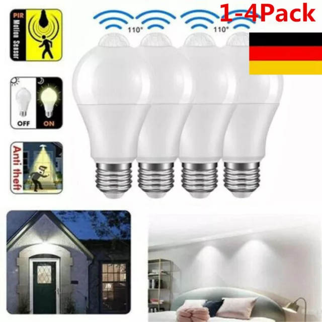 4 Stk E27 LED PIR Motion Sensor Lamp 12W Human Body Induction Lamp Led Bulb DE