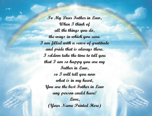 Christmas/Birthday Gift For Father in Law Personalized Poem Gift ~ Rainbow Hands