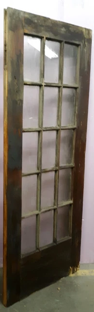 32"x80"x1.75" Antique Vintage Wooden Exterior French Door Window Beveled Glass 3