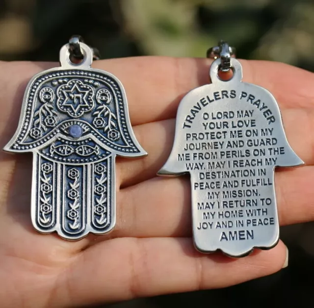 Hamsa Hand KEYCHAIN Jewish English Traveler Prayer, Key Ring Made in Israel