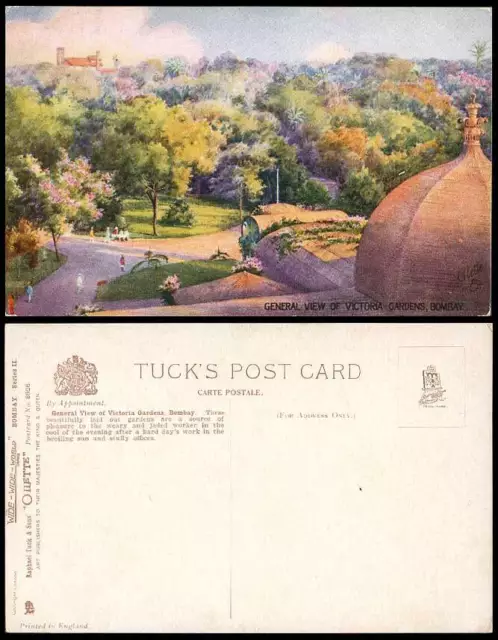 India Old Tuck's Postcard General View of VICTORIA GARDENS Bombay, Trees Flowers